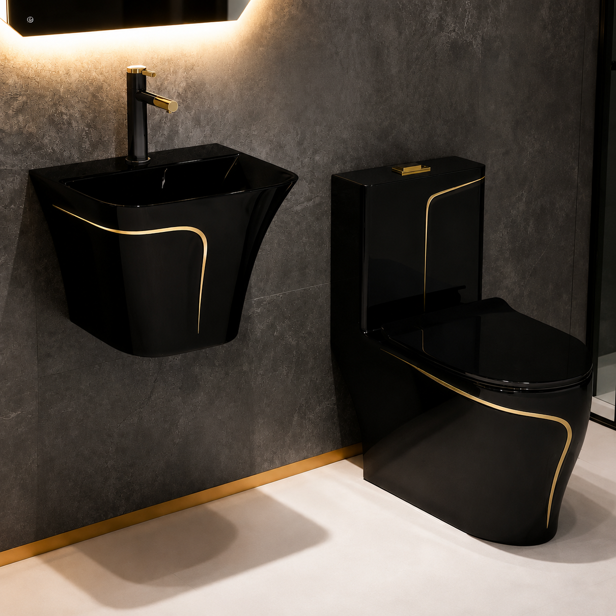 Black & Gold Bathroom Wc Suite Set