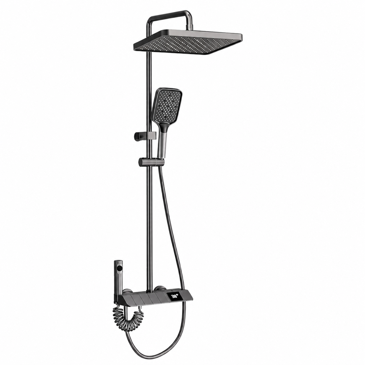 Matte Black Rainfall Shower System with Handheld Shower & Mixer